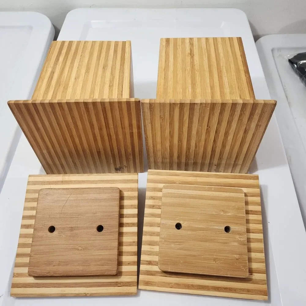 Vintage MCM Bamboo Fluted Column-style Decorative Boxes Kitchen Canisters Lid